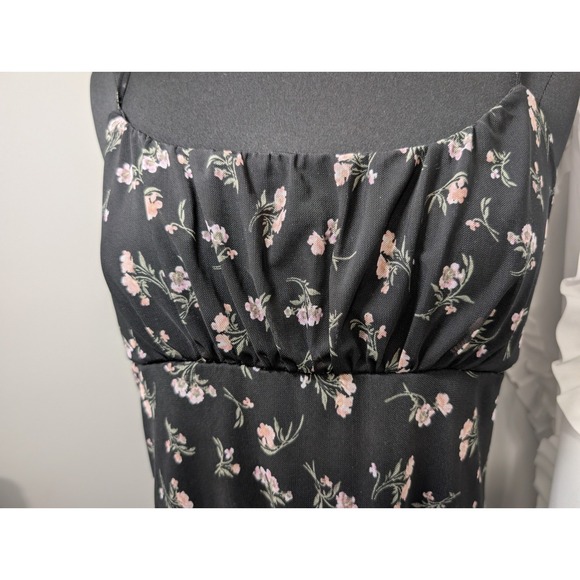 Y2K Coquette Ditsy Floral Babydoll Mini Dress Black L Feminine fairycore - Picture 3 of 12